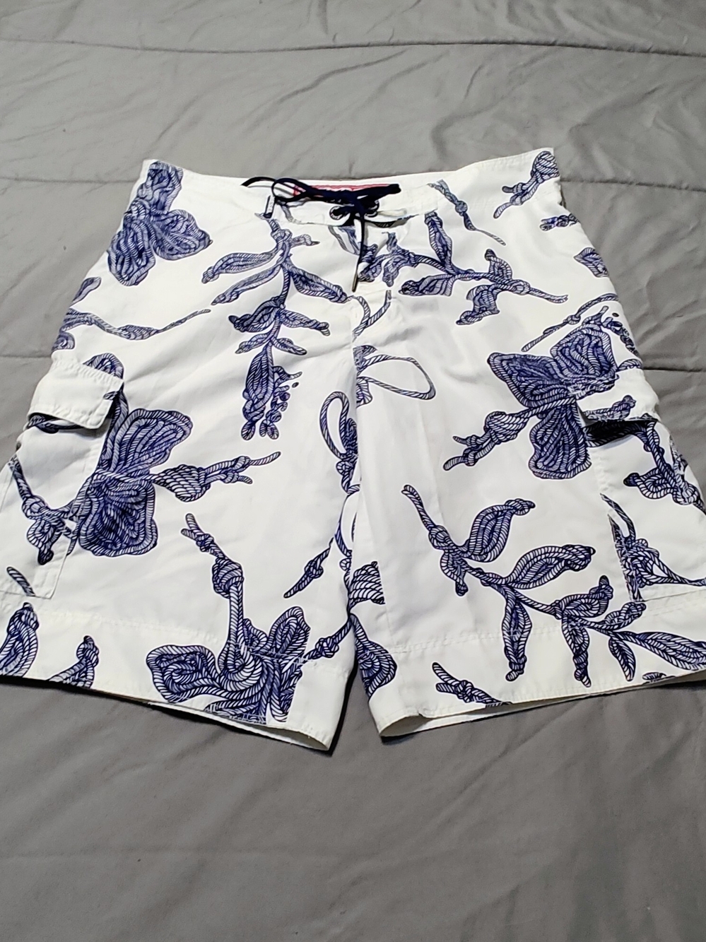 Diesel White Cargo Swim Shorts with Navy Floral Print